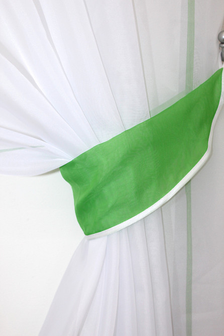 Кухонные шторы VR-Textil № 091к с ламбрекеном и подвязками темно-салатовый с белым 280х170 см (52-0332) Киев - изображение 3