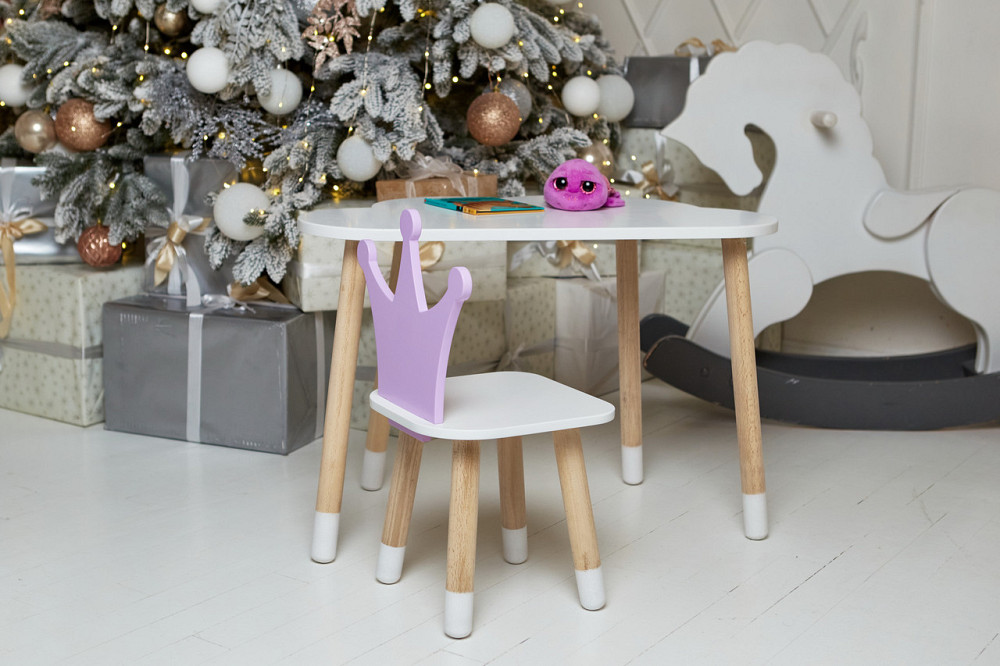 Білий столик хмарка 46х70х40 та стільчик корона фіолетовий 26х26х24, набір меблів для дитини стіл та стілець Київ - фото 3