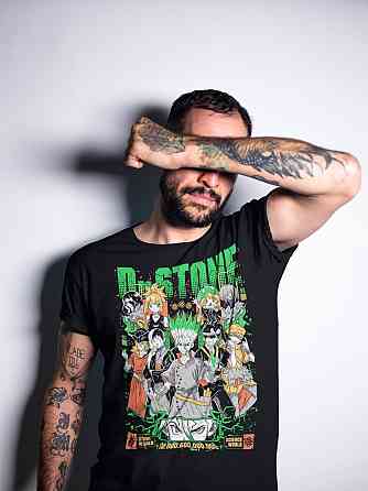 Футболка з аніме принтом Др Стоне Сенку Ісхігамі оверсайз (S/M/L) Чорний AnimeJ0385 Дніпро