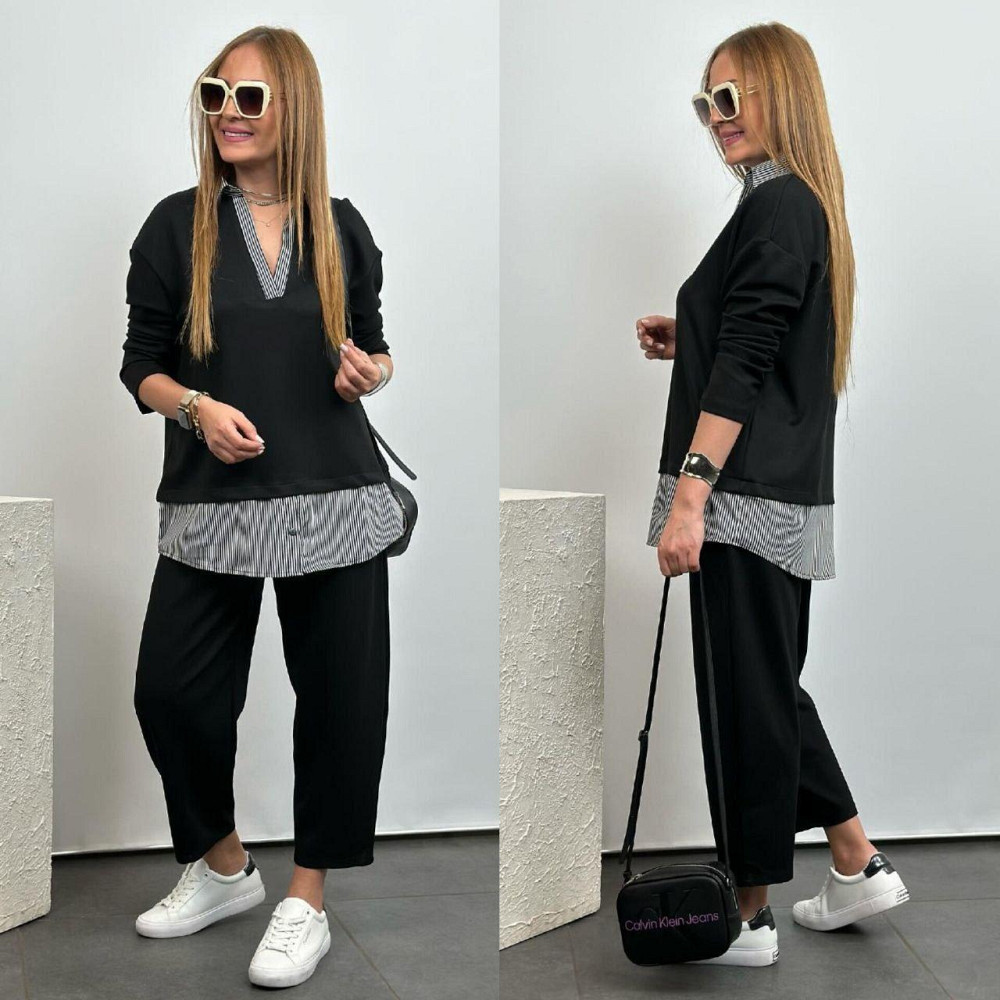 Стильний жіночий костюм двоїнка + котон. Чорний, 52/54 Одеса - фото 1