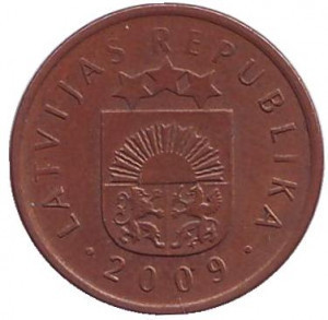 Монета 2 сантима. 2009 год, Латвия.(АО) Полтава - изображение 1