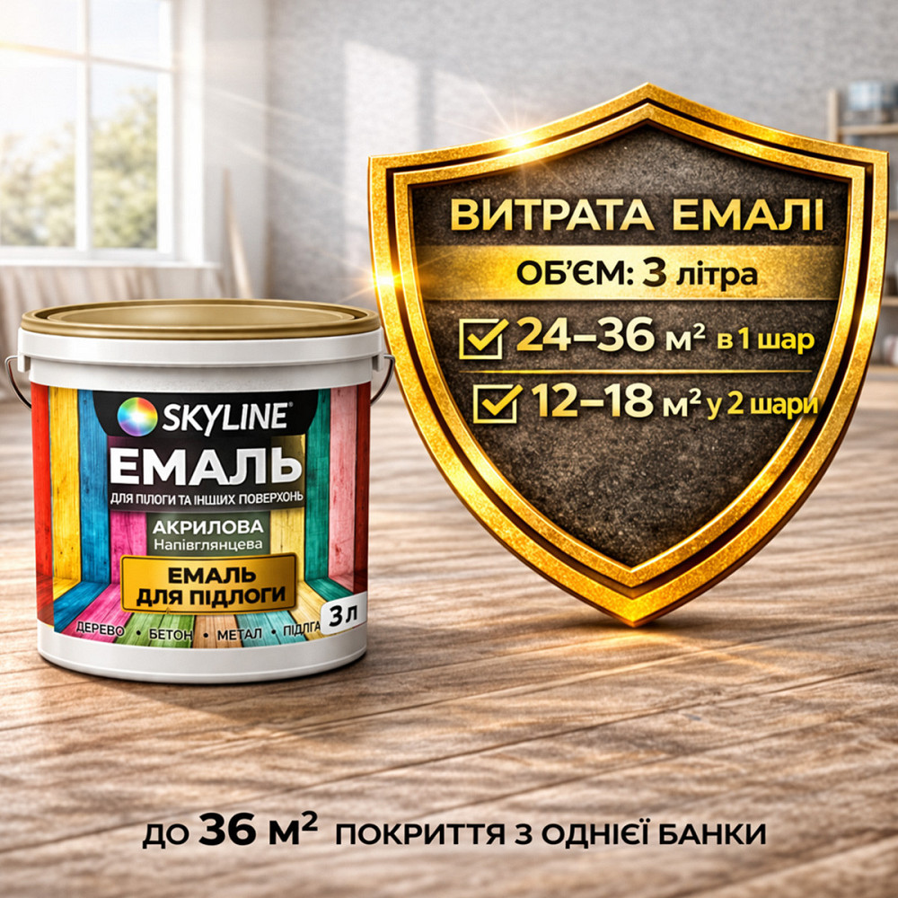 Емаль для підлоги SkyLine акрилова RAL 7035 Світло-сіра, зносостійка, вологостійка, без запаху, для бетону та дерева, 3 л Харків - фото 8