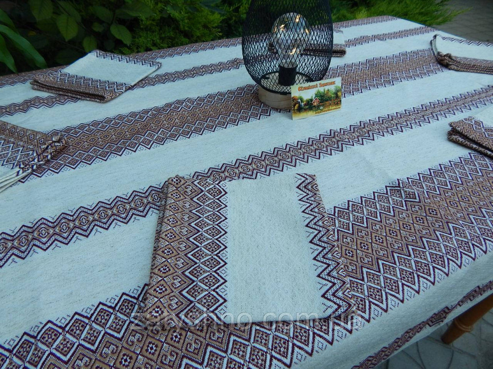 Коричнева скатертина з сетами на льону Київ - фото 6