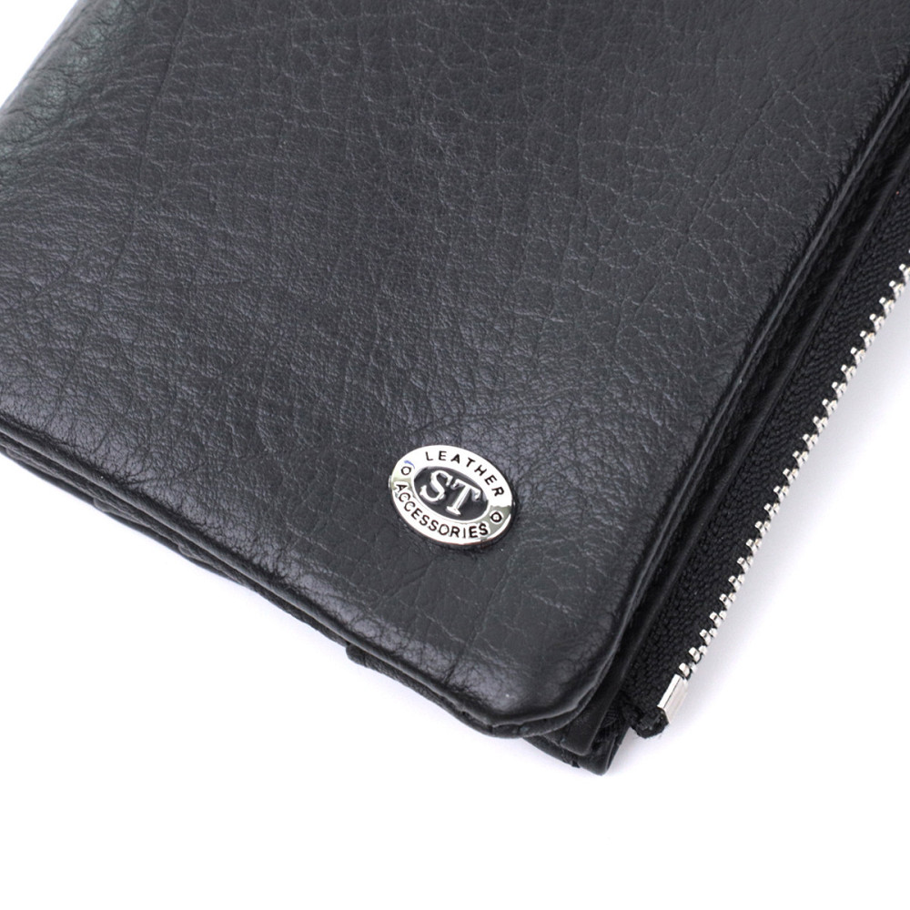 Вертикальный бумажник унисекс из мягкой натуральной кожи Черный (ST Leather) Киев - изображение 9