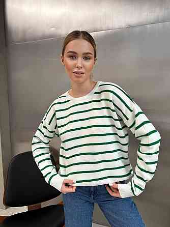 Жіночий базовий смугастий светр оверсайз шерсть 70% акрил 30% Білий 2 Одеса