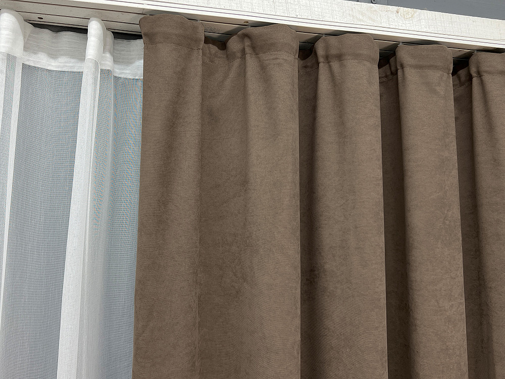 Комплект штор VR-Textil Мікровелюр Petek 200х270 2шт і Тюль 500х270 2014ш-1706т Коричневий з молочним 71-193/6 Київ - фото 8