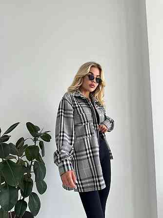 Жіноча тепла оверсайз сорочка у клітинку фланель Одеса