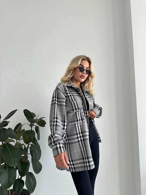 Жіноча тепла оверсайз сорочка у клітинку фланель Одеса - фото 2