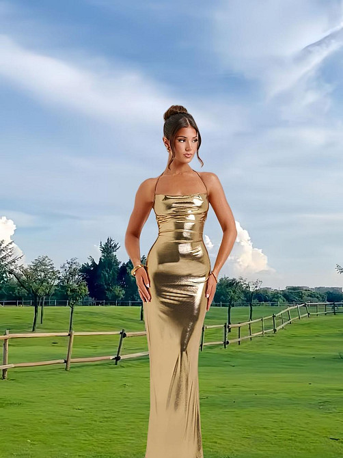 Женское блестящее платье золотистый XXL Киев - изображение 4