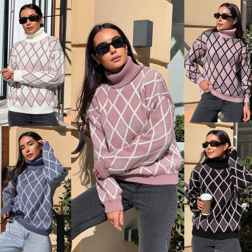 Жіночий модний триколірний светр орнамент із високогірловиною. 42-56р Київ - фото 2