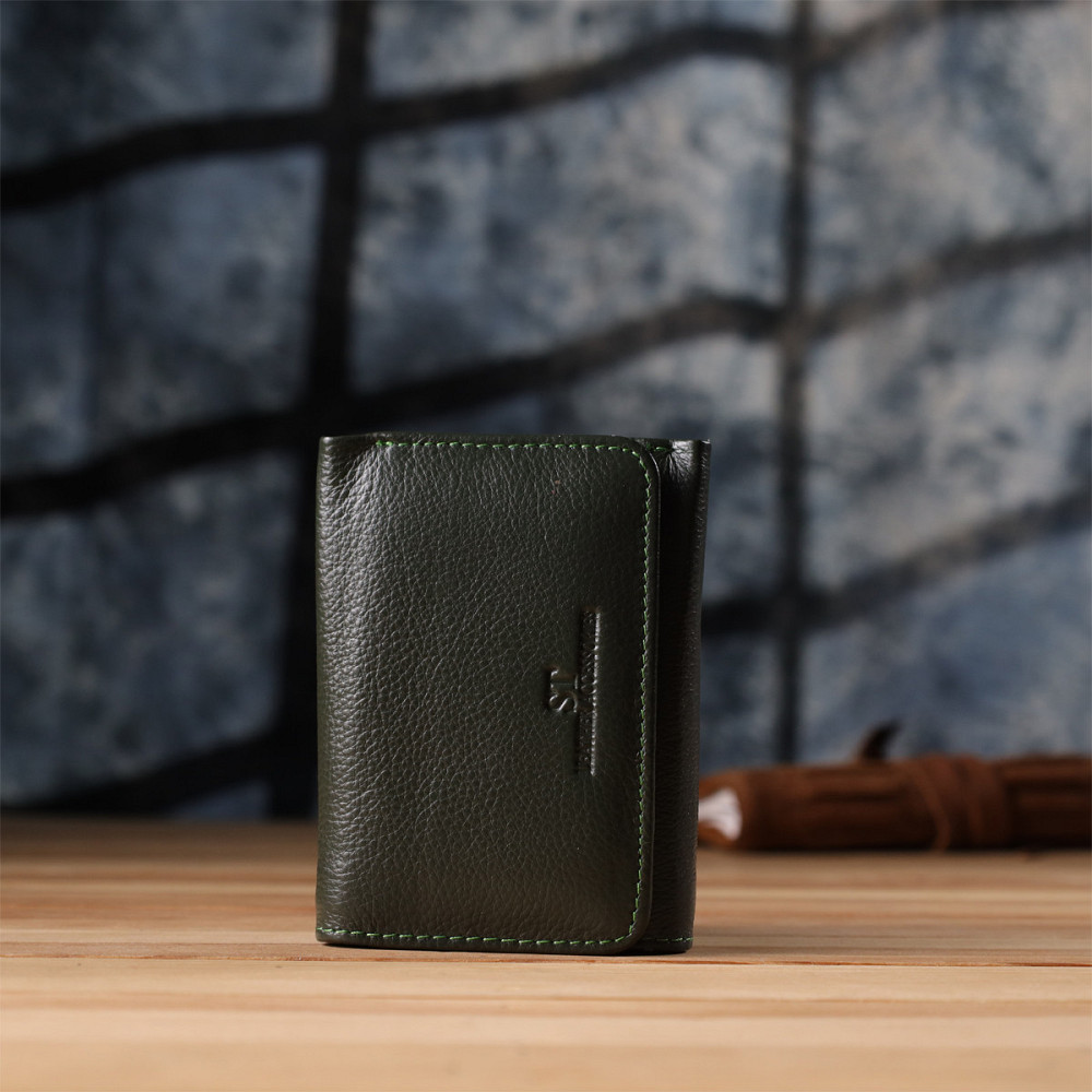 Маленький гаманець зручного формату із натуральної шкіри ST Leather 23076 Зелений Київ - фото 8