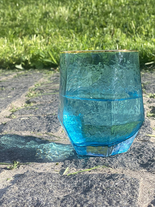 Склянка "Бірюза" 450 мл блакитний із золотим облямівкою Київ - фото 5