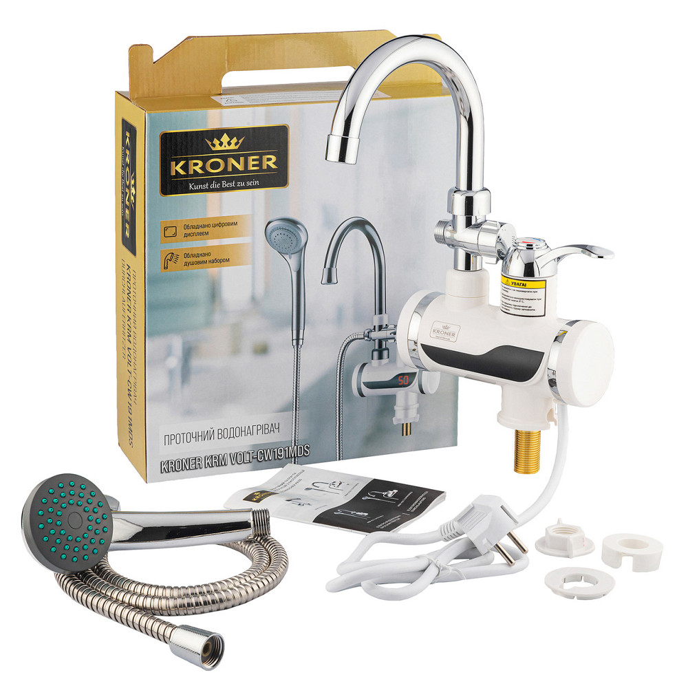 Проточний водонагрівач Kroner KRM Volt - CW191MDS з дисплеєм Київ - фото 7