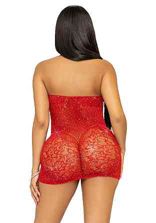 Сукня-сітка зі стразами Leg Avenue Rhinestone halter mini dress Red, відкрита спина, one size Sex Aura Київ