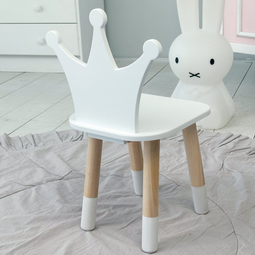 Дитячий дерев'яний стільчик принцеса 26.5х26х25см, стілець для дитини, білий Київ - фото 2