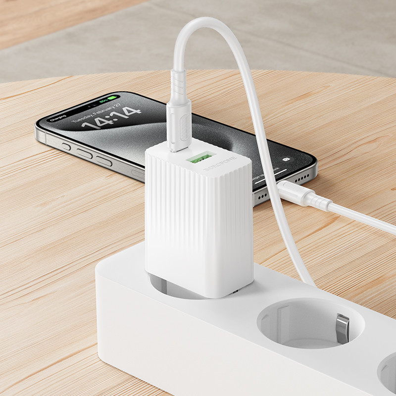 Мережевий зарядний пристрій з кабелем BOROFONE BAS76A Source PD30W+QC3.0 charger set(C to C) White Одеса - фото 5