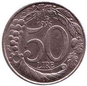 Монета 50 лір. 1996 рік, Італія. Полтава