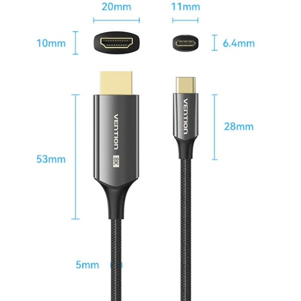 Кабель USB 3.1 Type-C M - HDMI M, 1.8m V2.0 8K 60 Гц Zinc Alloy TPE Black Vention Вінниця - фото 5