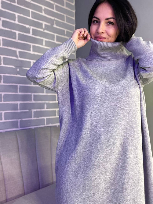 Сукня жіноча LES ETOILES CLAIRES 8178 светр оверсайз комір хомут one size, сірий, one size Київ - фото 15