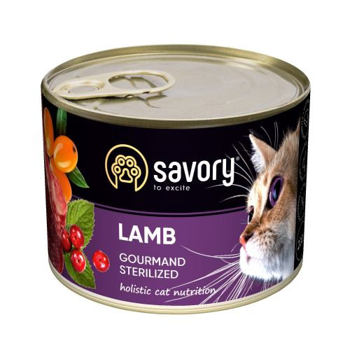 Корм вологий Savory Cat Can Adult Sterilised консерви для стерилізованих котів з ягням 200 г Київ - фото 1