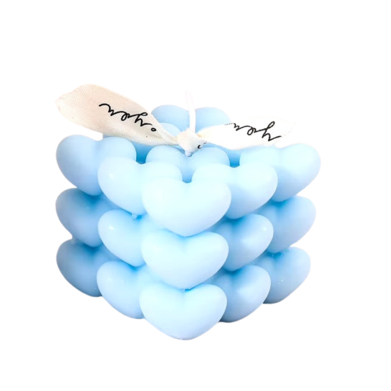 Свічка ароматична "Кубик сердець" ручної роботи у синьому кольорі Кам'янець-Подільський