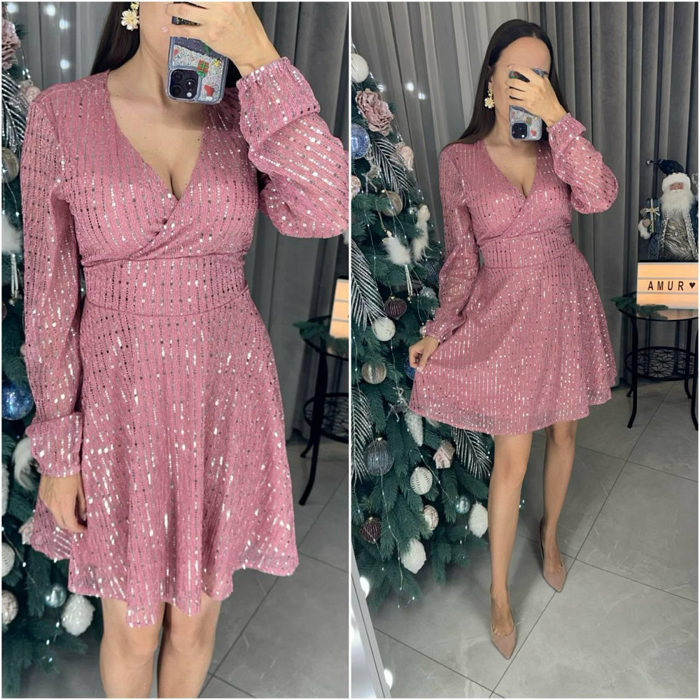 Женское праздничное блестящее платье мини с пайетками Одесса - изображение 1