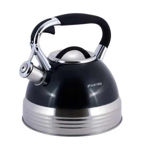 Чайник 2,7л нержавіюча сталь зі свистком з ручкою "soft-touch" (білий,беж,чорний) 0696BL KAMILLE Житомир