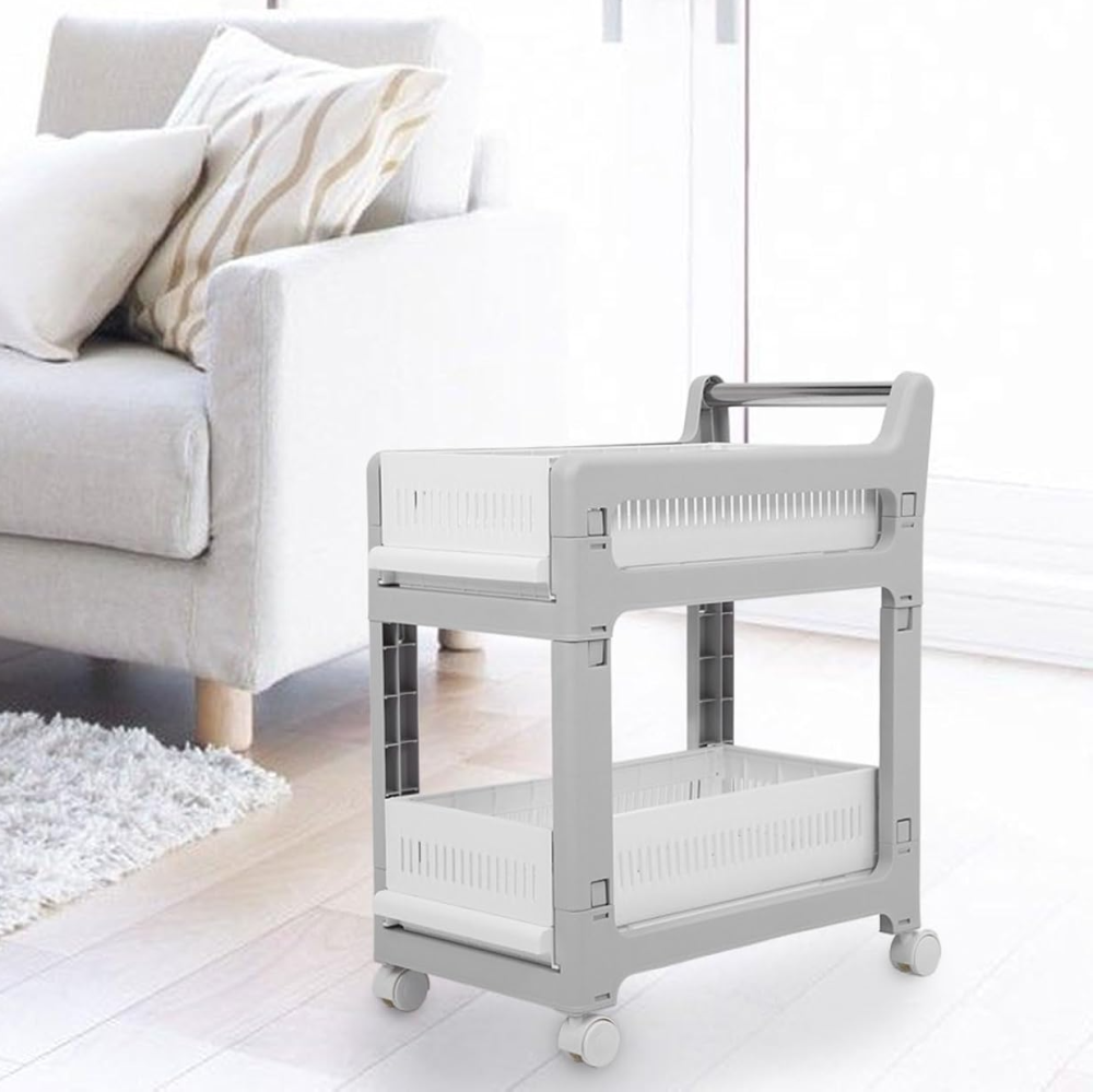 Етажерка на коліщатках, двоярусна полиця для зберігання предметів, органайзер для ванної, кухні, офісу, розмір 48×28×59 см Кам'янець-Подільський - фото 1