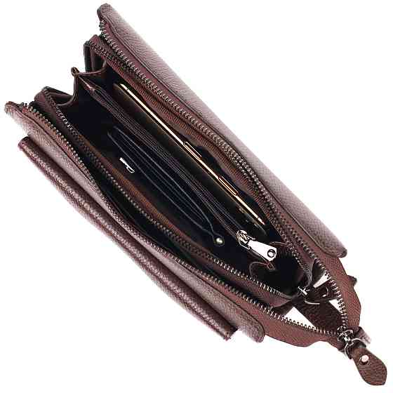 Красивий чоловічий клатч із натуральної зернистої шкіри Коричневий (CANPELLINI) Київ