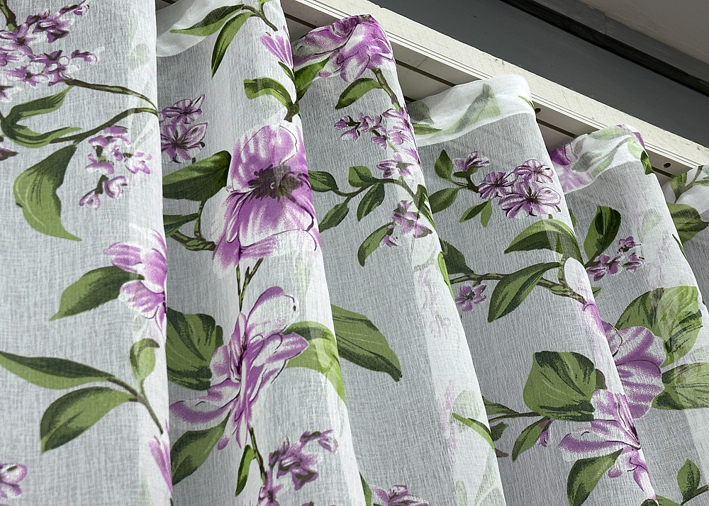 Тюль VR-Textil 1802т Flora Батист Білий з бузковий та зеленим 300х270 см (40-103) Київ - фото 8