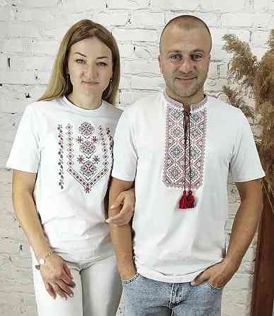 Женская белая вышиванка - футболка с красно-черным орнаментом Киев