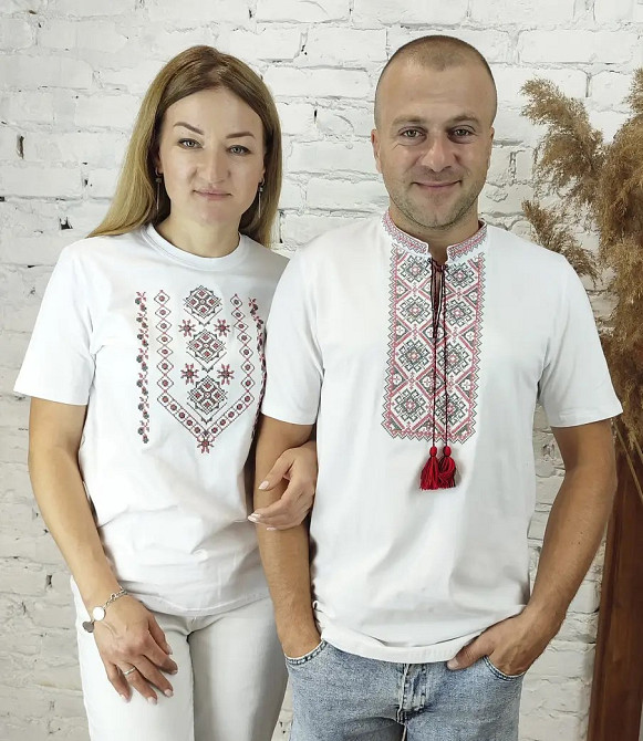 Женская белая вышиванка - футболка с красно-черным орнаментом Киев - изображение 2