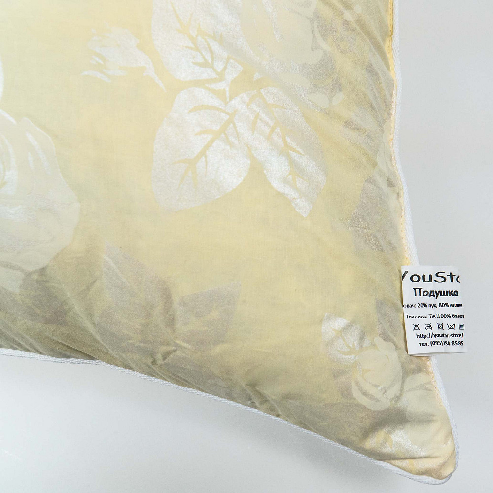 Подушка пуховая YouStar 30% пух 70% перо - упругая 60x60 см (Бежевый) Сумы - изображение 2