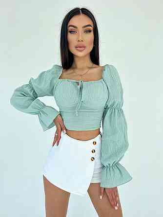 Жіночий літній романтичний топ муслін 100% бавовна М'ята Одеса