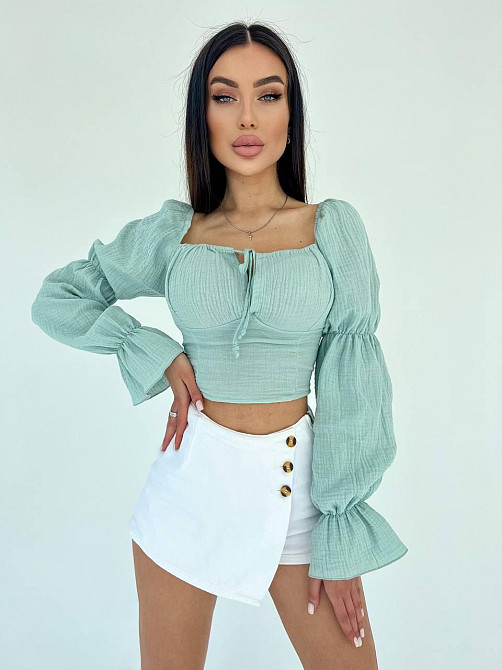 Жіночий літній романтичний топ муслін 100% бавовна М'ята Одеса - фото 1