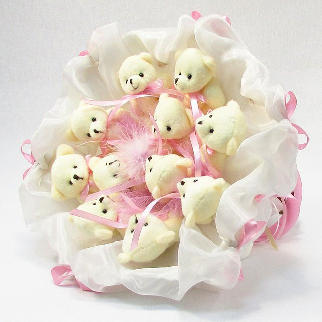Букет з м'яких іграшок 11 ведмедиків 5286IT біло-рожевий Вінниця - фото 4