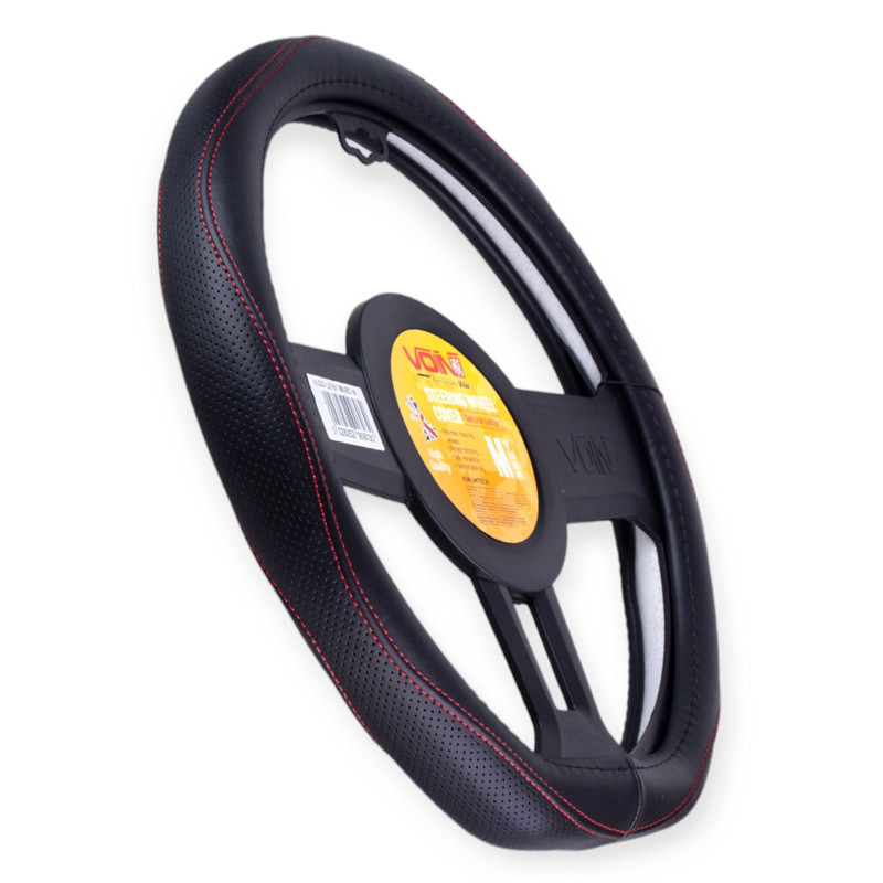 Чехол m кожа (37 - 39 см) черный перфор. вставка, один шов, белая основа VLOD-L2161 BK/R руля Мукачево - изображение 1