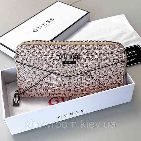 Женский кошелек на молнии Guess (7595) бежевый Киев