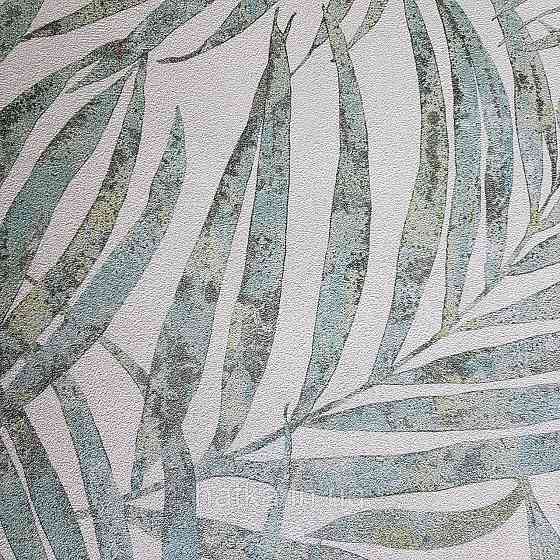 Шпалери вінілові на флізелін Rasch Linares 0.53х10 папороть листя зелені бірюзові на білому 617443 Київ