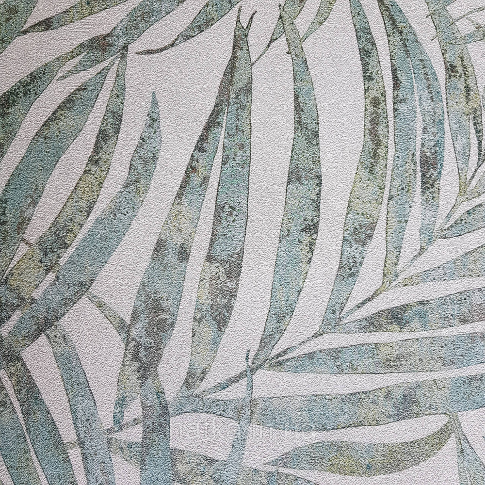 Шпалери вінілові на флізелін Rasch Linares 0.53х10 папороть листя зелені бірюзові на білому 617443 Київ - фото 2