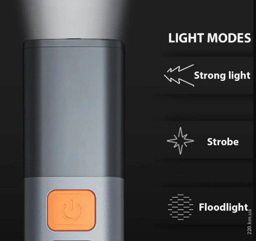 Фонарик Strong Lighting ABS с USB зарядкой, телескопическим фокусом и боковой лампой Киев - изображение 4