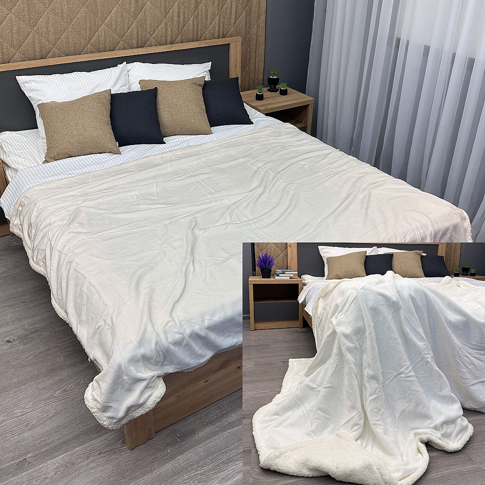 Плед двосторонній 155х200 см (+-5см) із штучною овчиною Молочний (87-064) Київ - фото 1