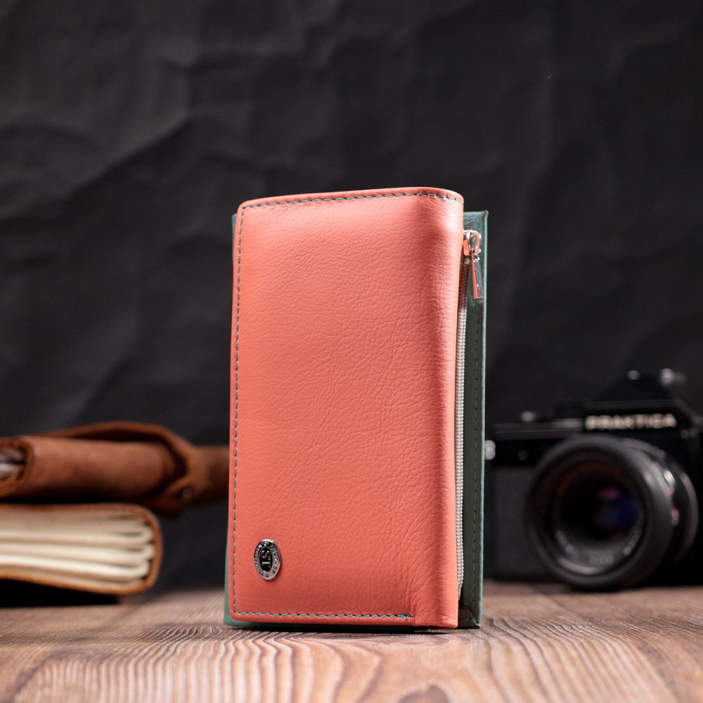 Красивий жіночий шкіряний гаманець у три складання Різнокольоровий (ST Leather) Київ - фото 2