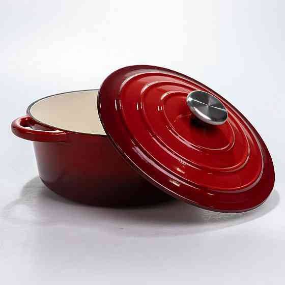 Каструля чавунна 2.5 л емальована з кришкою посуд для тушкування запікання томління кухонна Червона HP-1-14-RED Київ