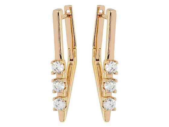 Серьги Позолота 18K английский замок Три фианита (177136) ТМ XUPING Киев