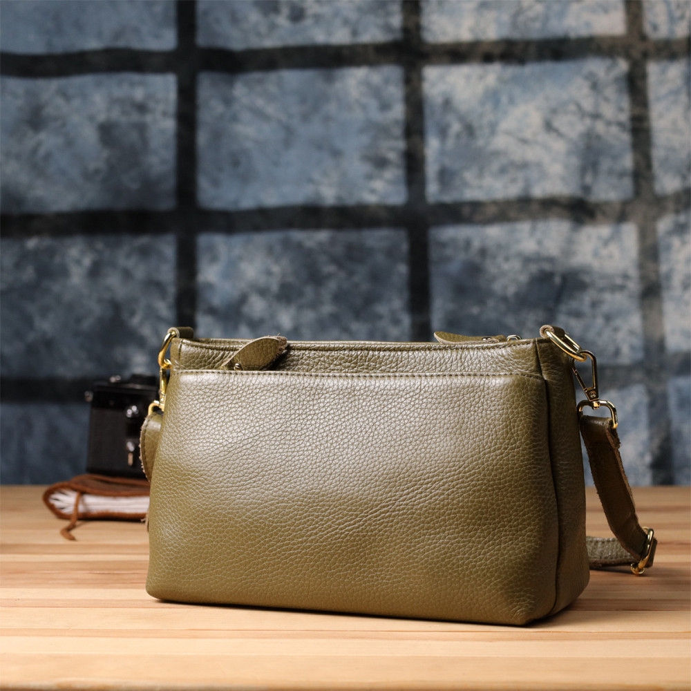 Кожаная сумка с плотным дном для женщин Vintage 22984 Оливковый Киев - изображение 10
