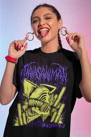 Футболка для хлопчика з аніме принтом Людина-бензопила оверсайз (зріст від 165 до 180) Чорний AnimeJ0311m Дніпро