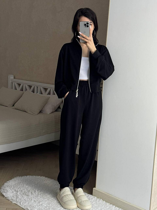 Женский прогулочный костюм двойка: кофта и штаны турецкая двунитка Черный, 46/48 Одесса - изображение 4