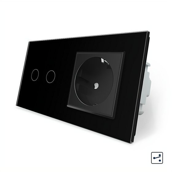 LIVOLO Сенсорний прохідний/перехресний вимикач 2 сенсора 1 розетка Livolo чорний скло (VL-C702S Коломыя