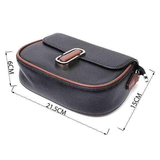 Кожаная полукруглая сумка с интересным магнитом-защелкой для женщин Vintage 22441 Черная Киев